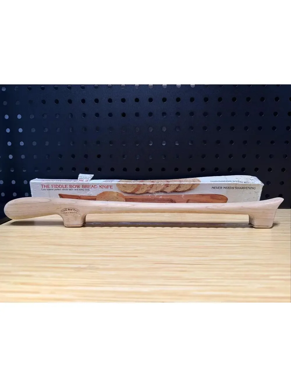 16-inch Wooden Bread Bow Knife Serrated, Bagel/Sourdough Cutter, Fiddle Slicer *